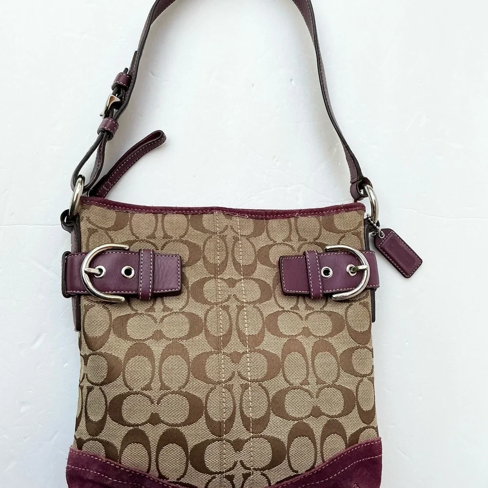 Coach Tan Signature Canvas Crossbody with Plum Leather Trim - Picture 3 of 6